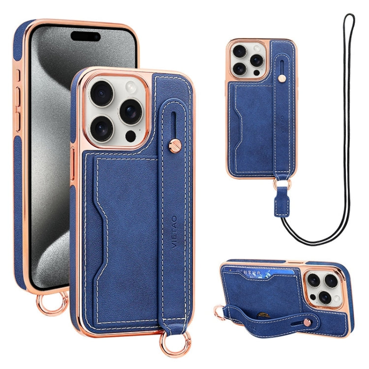 For iPhone 15 Pro Max VIETAO Card Slot Wristband Phone Case with Lanyard