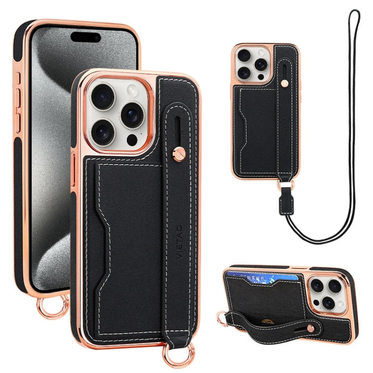 For iPhone 15 Pro Max VIETAO Card Slot Wristband Phone Case with Lanyard