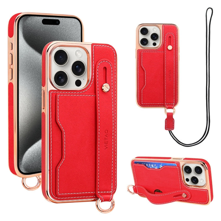 For iPhone 15 Pro VIETAO Card Slot Wristband Phone Case with Lanyard