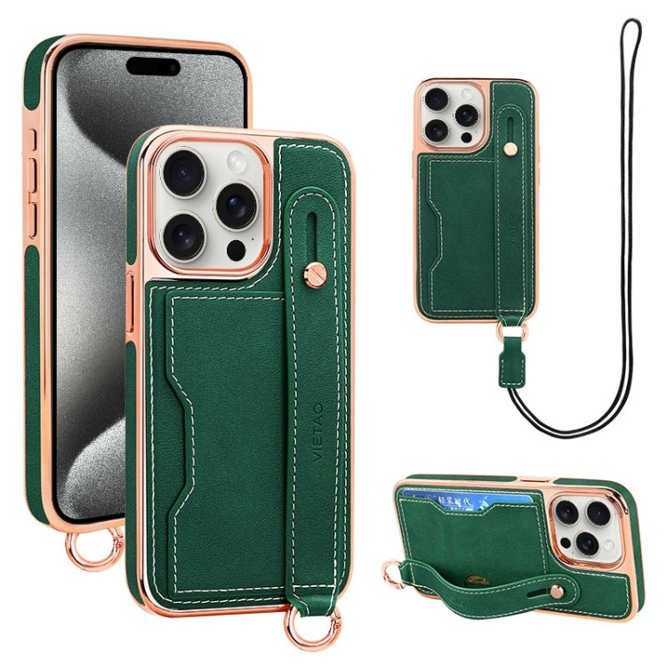 For iPhone 15 Pro VIETAO Card Slot Wristband Phone Case with Lanyard