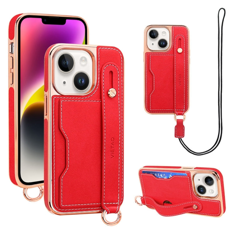 For iPhone 14 VIETAO Card Slot Wristband Phone Case with Lanyard