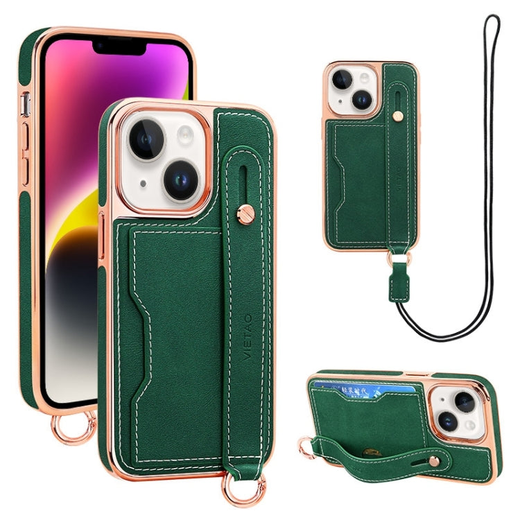 For iPhone 14 VIETAO Card Slot Wristband Phone Case with Lanyard