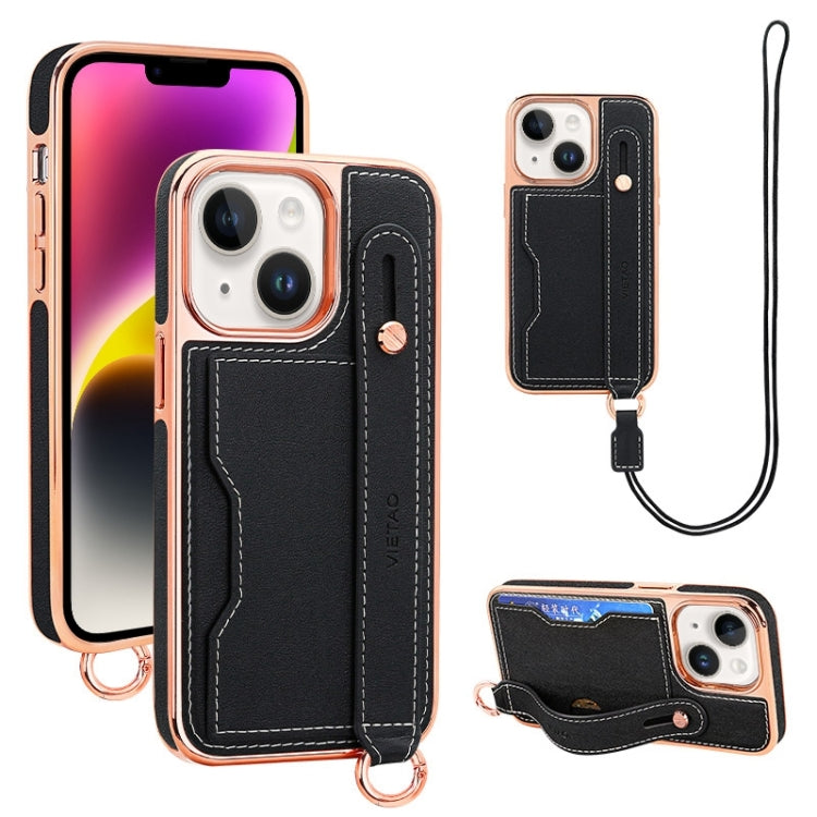 For iPhone 14 VIETAO Card Slot Wristband Phone Case with Lanyard