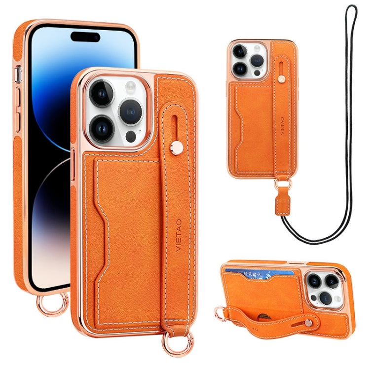 For iPhone 14 Pro Max VIETAO Card Slot Wristband Phone Case with Lanyard