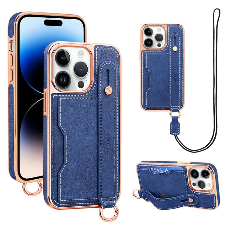 For iPhone 14 Pro Max VIETAO Card Slot Wristband Phone Case with Lanyard