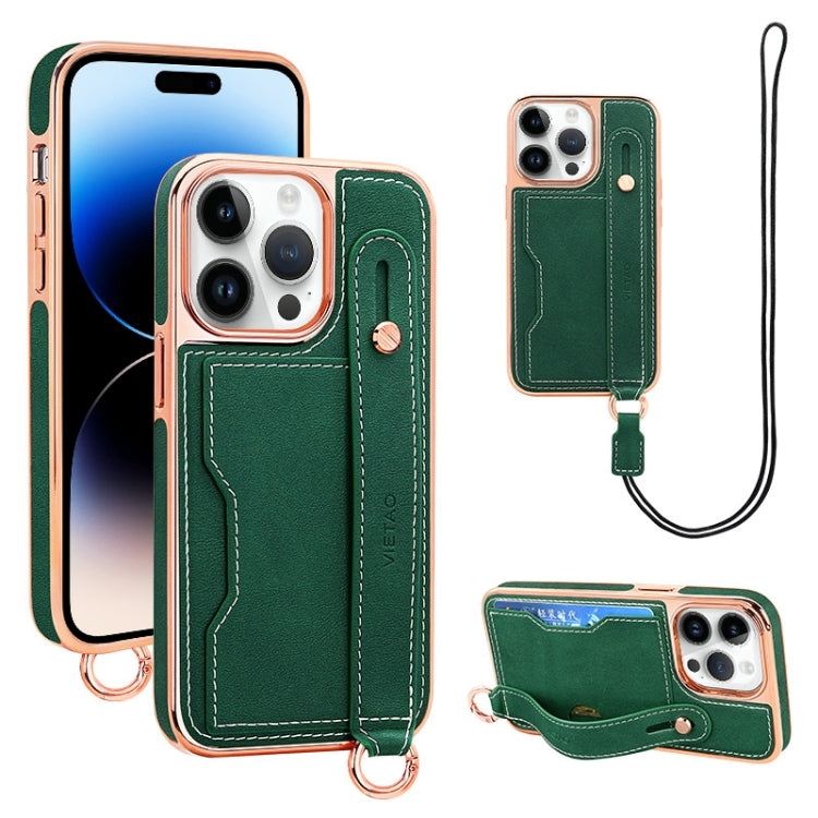 For iPhone 14 Pro Max VIETAO Card Slot Wristband Phone Case with Lanyard