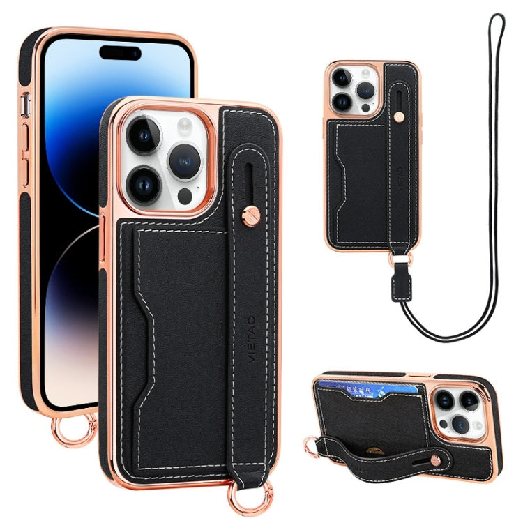 For iPhone 14 Pro Max VIETAO Card Slot Wristband Phone Case with Lanyard