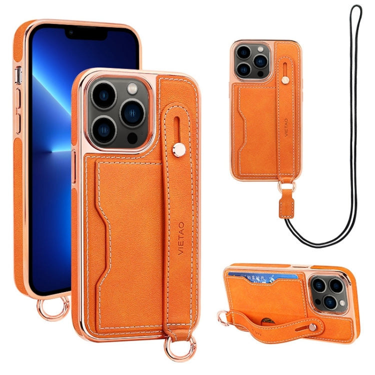For iPhone 13 Pro VIETAO Card Slot Wristband Phone Case with Lanyard