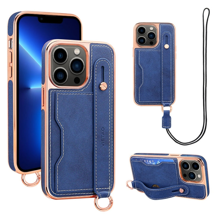 For iPhone 13 Pro VIETAO Card Slot Wristband Phone Case with Lanyard