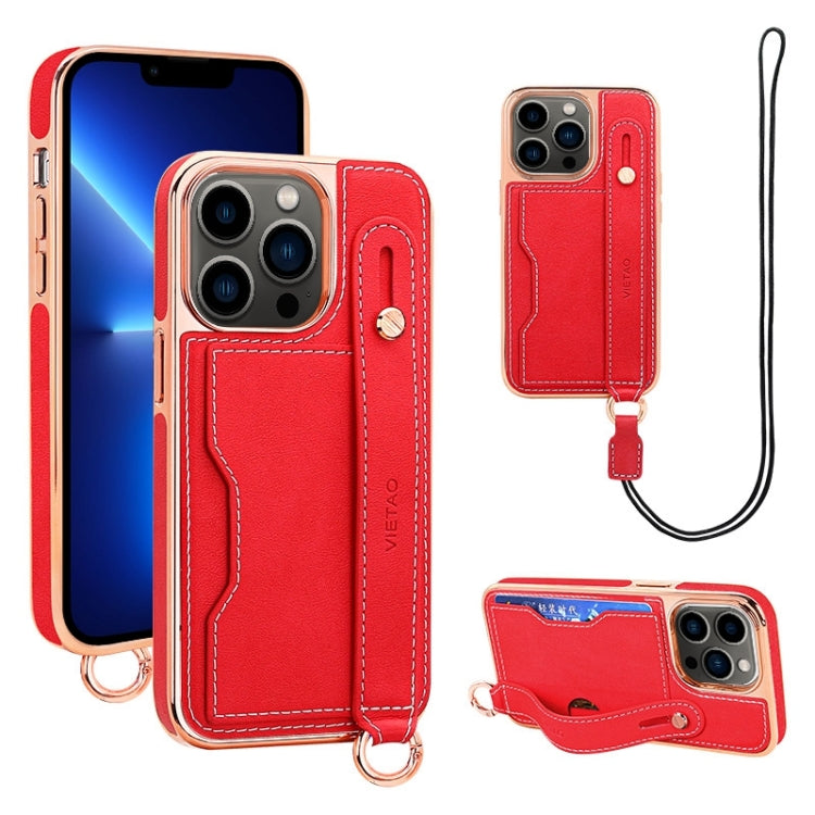 For iPhone 13 Pro VIETAO Card Slot Wristband Phone Case with Lanyard