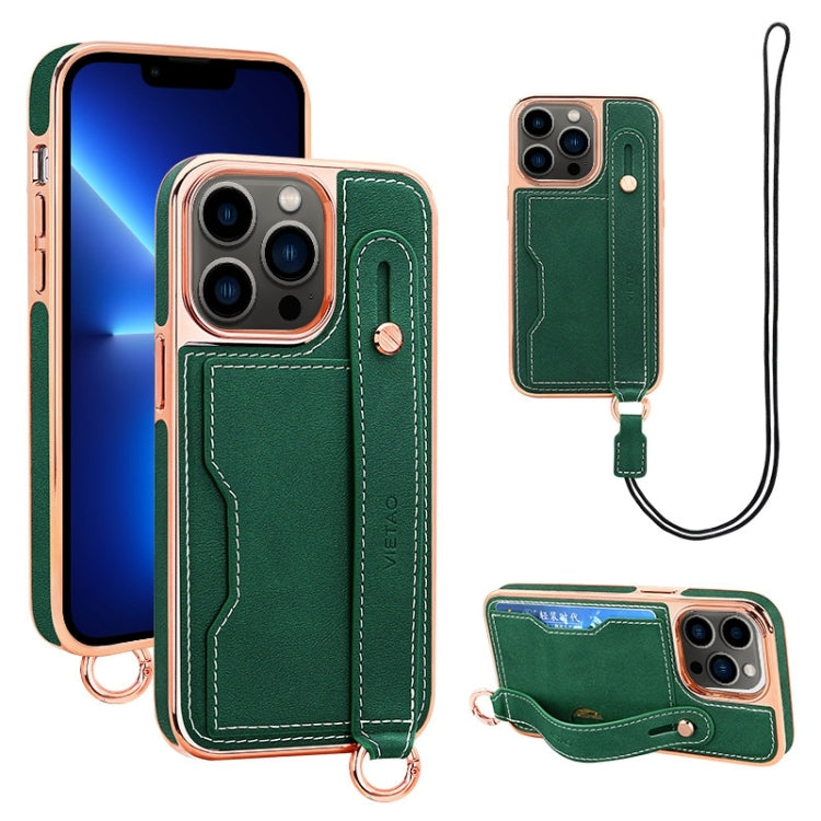 For iPhone 13 Pro VIETAO Card Slot Wristband Phone Case with Lanyard