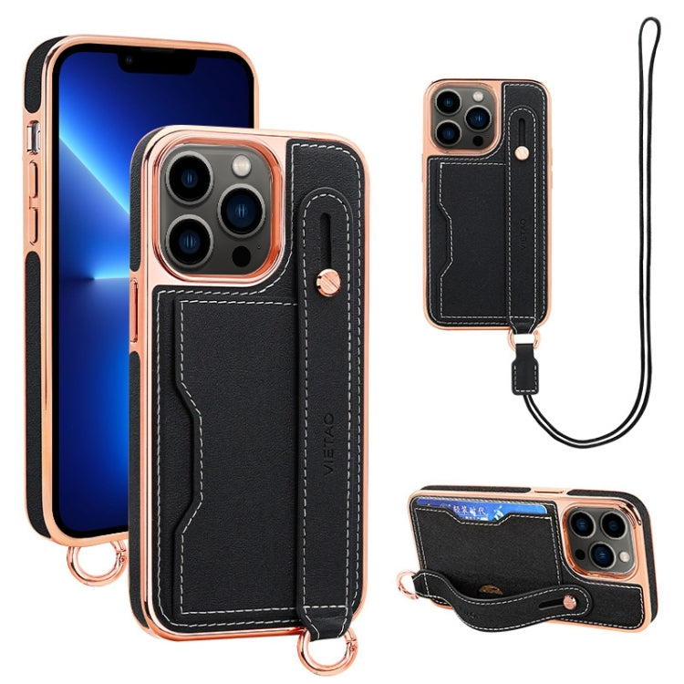 For iPhone 13 Pro VIETAO Card Slot Wristband Phone Case with Lanyard