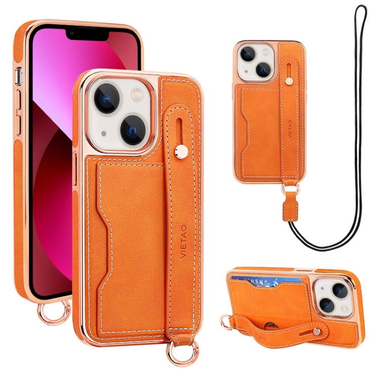 For iPhone 13 VIETAO Card Slot Wristband Phone Case with Lanyard