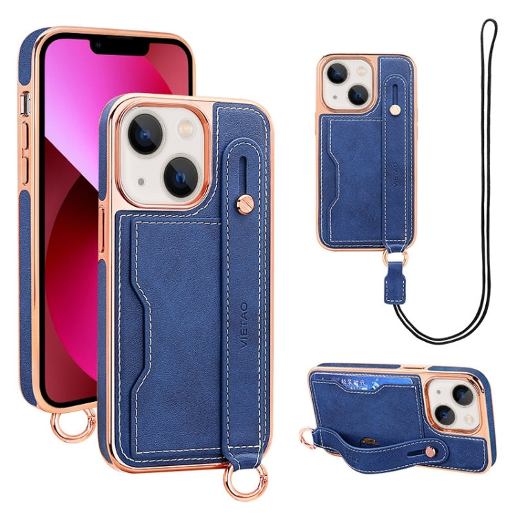 For iPhone 13 VIETAO Card Slot Wristband Phone Case with Lanyard
