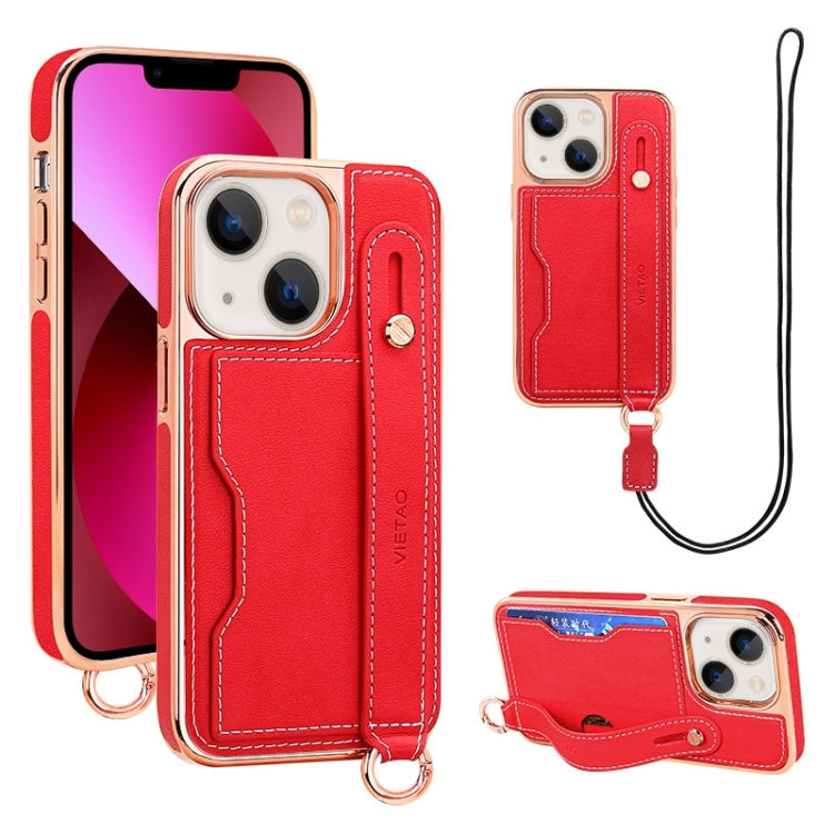 For iPhone 13 VIETAO Card Slot Wristband Phone Case with Lanyard