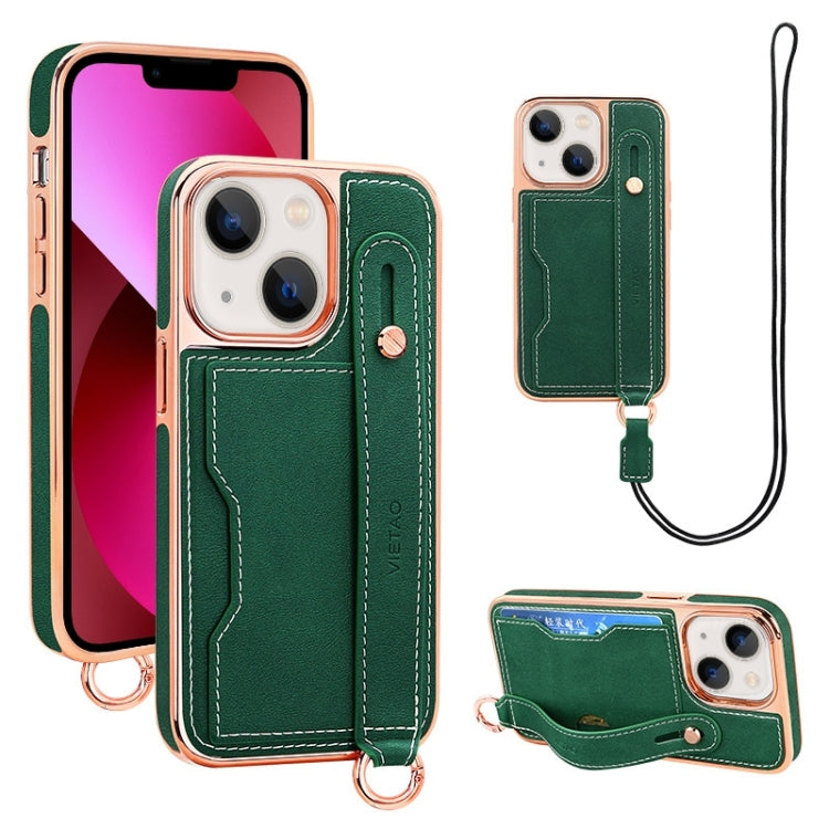 For iPhone 13 VIETAO Card Slot Wristband Phone Case with Lanyard