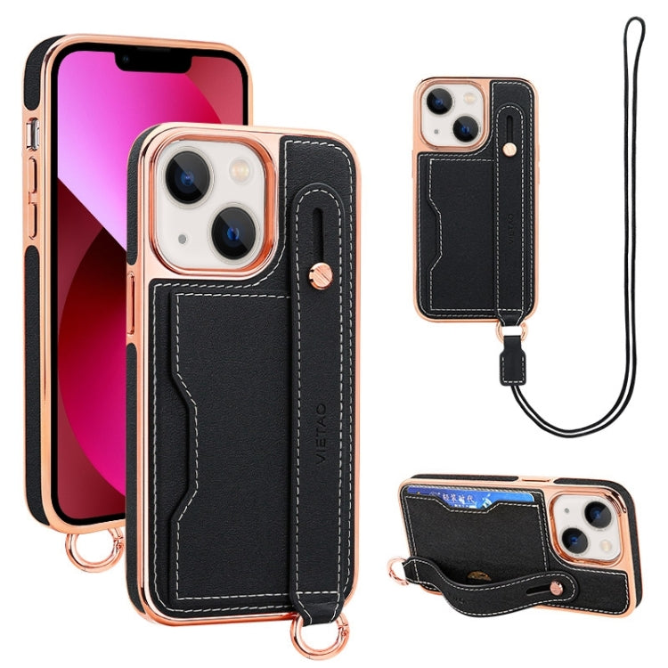 For iPhone 13 VIETAO Card Slot Wristband Phone Case with Lanyard