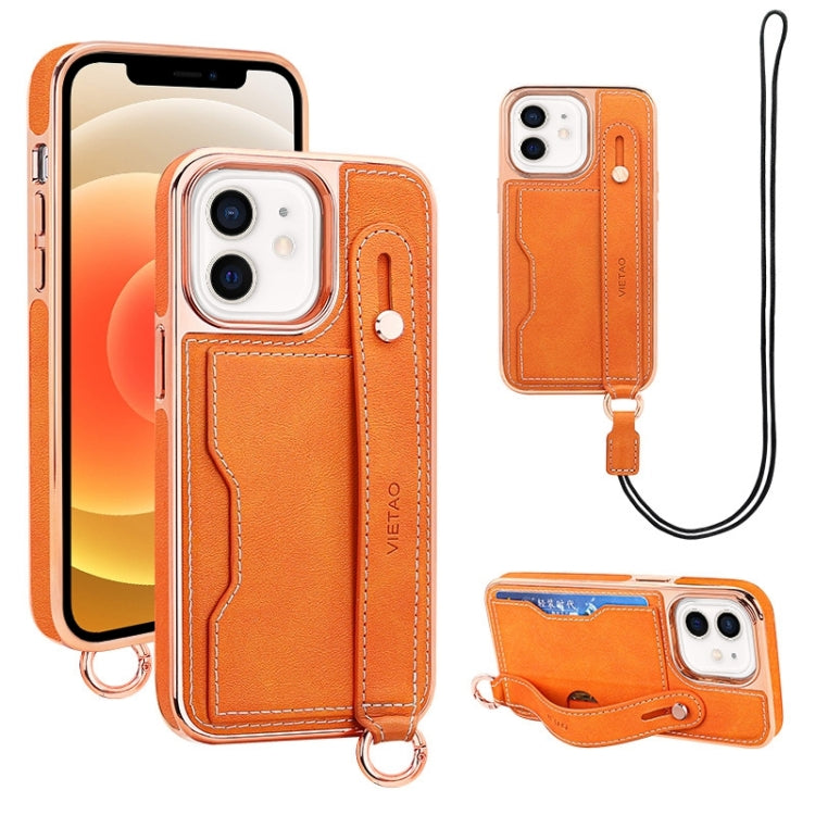 For iPhone 12 / 12 Pro VIETAO Card Slot Wristband Phone Case with Lanyard