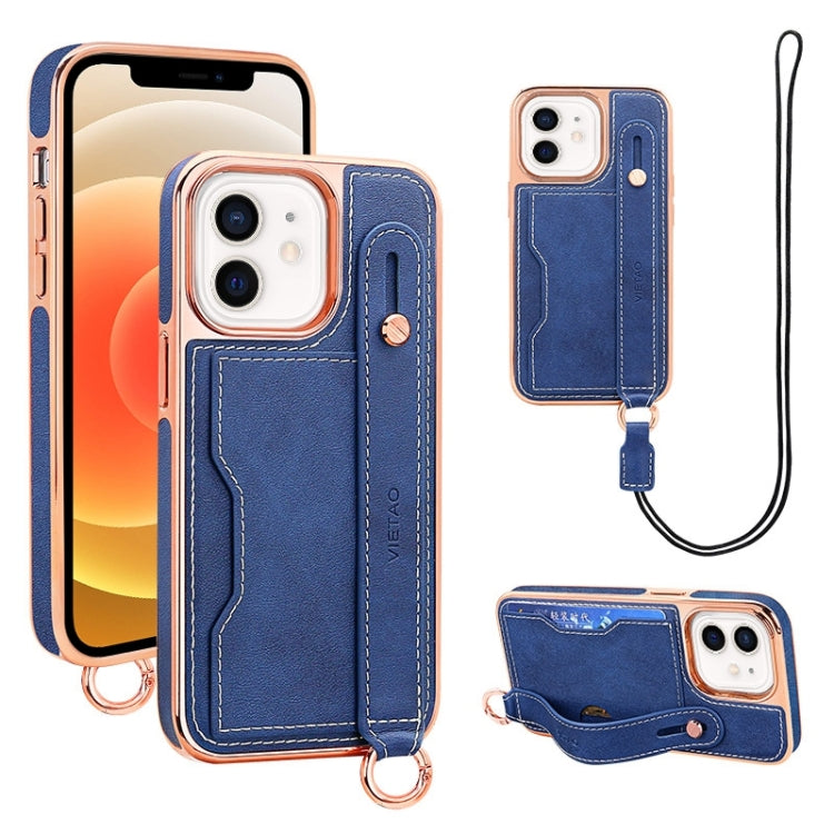 For iPhone 12 / 12 Pro VIETAO Card Slot Wristband Phone Case with Lanyard