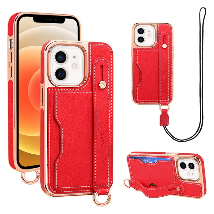For iPhone 12 / 12 Pro VIETAO Card Slot Wristband Phone Case with Lanyard