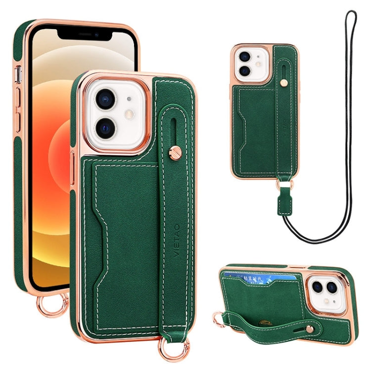 For iPhone 12 / 12 Pro VIETAO Card Slot Wristband Phone Case with Lanyard