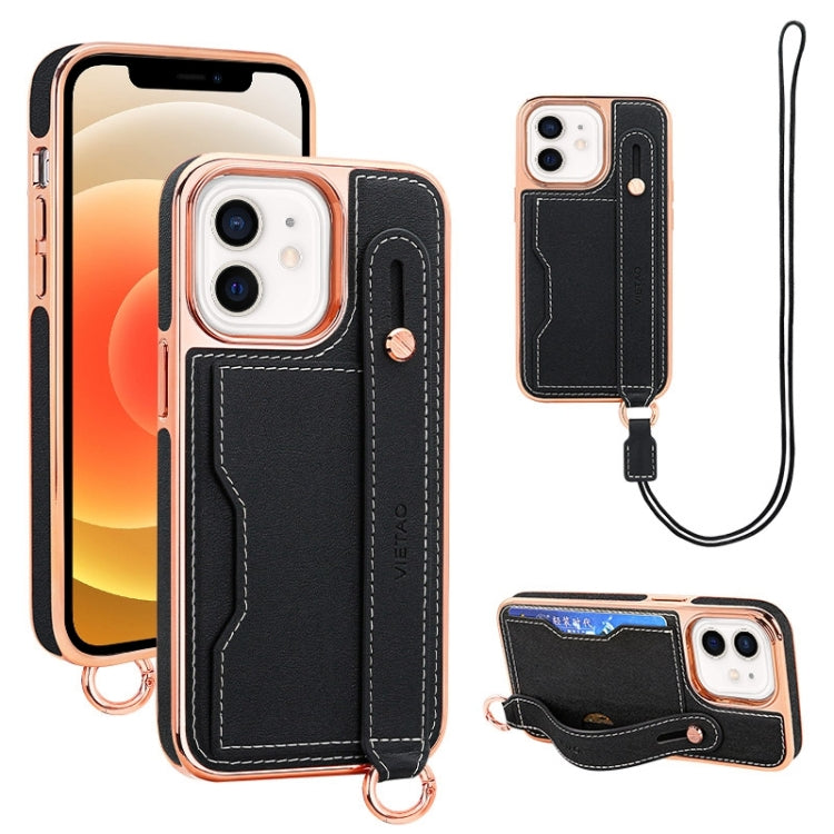 For iPhone 12 / 12 Pro VIETAO Card Slot Wristband Phone Case with Lanyard