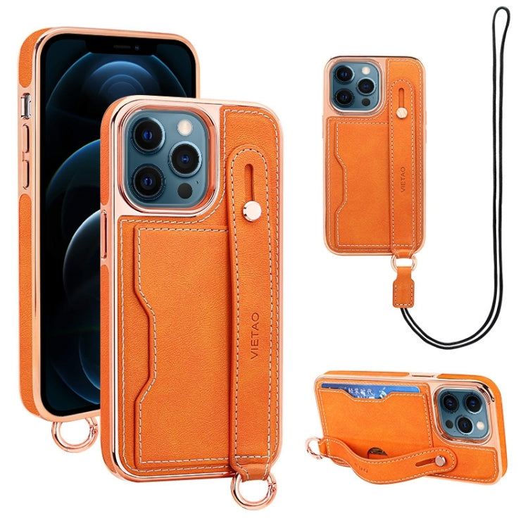 For iPhone 12 Pro Max VIETAO Card Slot Wristband Phone Case with Lanyard