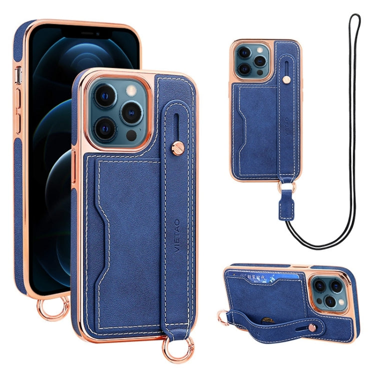 For iPhone 12 Pro Max VIETAO Card Slot Wristband Phone Case with Lanyard