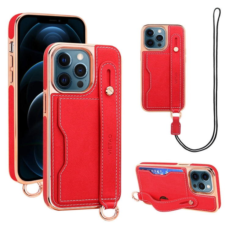 For iPhone 12 Pro Max VIETAO Card Slot Wristband Phone Case with Lanyard