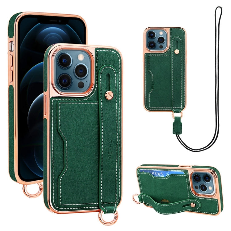 For iPhone 12 Pro Max VIETAO Card Slot Wristband Phone Case with Lanyard