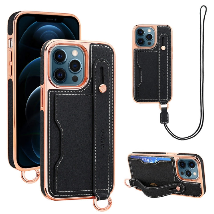 For iPhone 12 Pro Max VIETAO Card Slot Wristband Phone Case with Lanyard