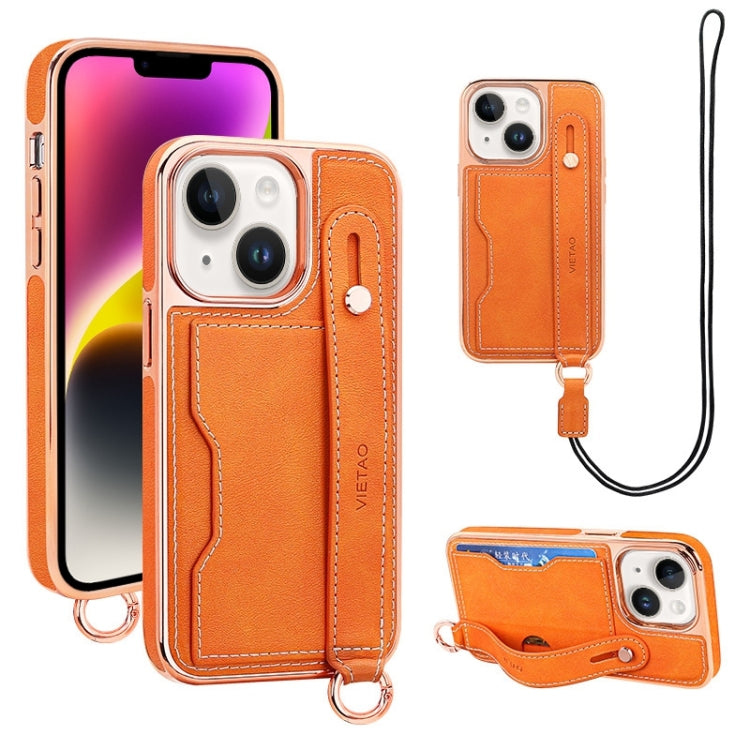 For iPhone 14 Plus VIETAO Card Slot Wristband Phone Case with Lanyard