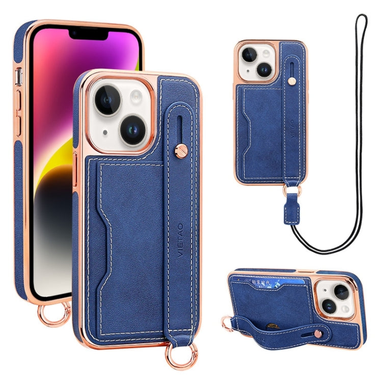 For iPhone 14 Plus VIETAO Card Slot Wristband Phone Case with Lanyard