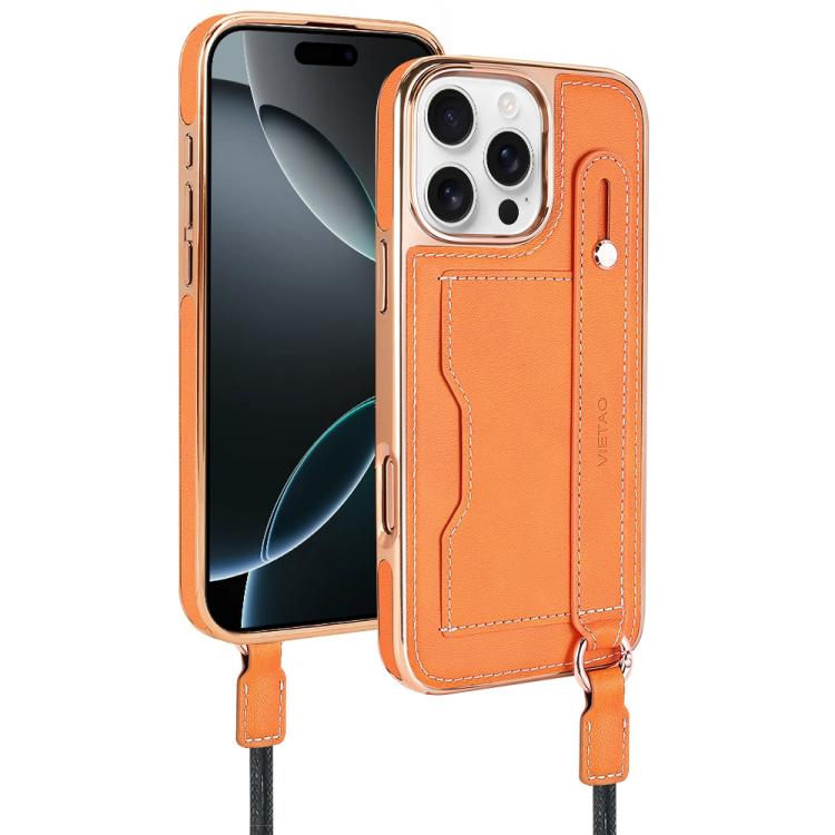 For iPhone 16 Pro Max VIETAO Card Slot Wristband Phone Case with Lanyard