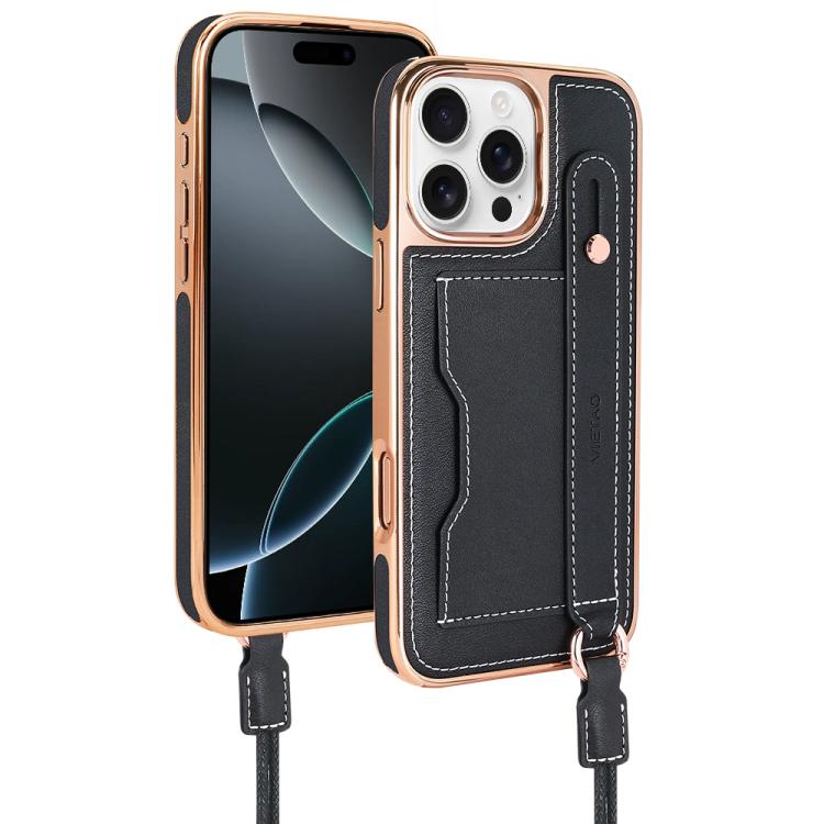 For iPhone 16 Pro Max VIETAO Card Slot Wristband Phone Case with Lanyard