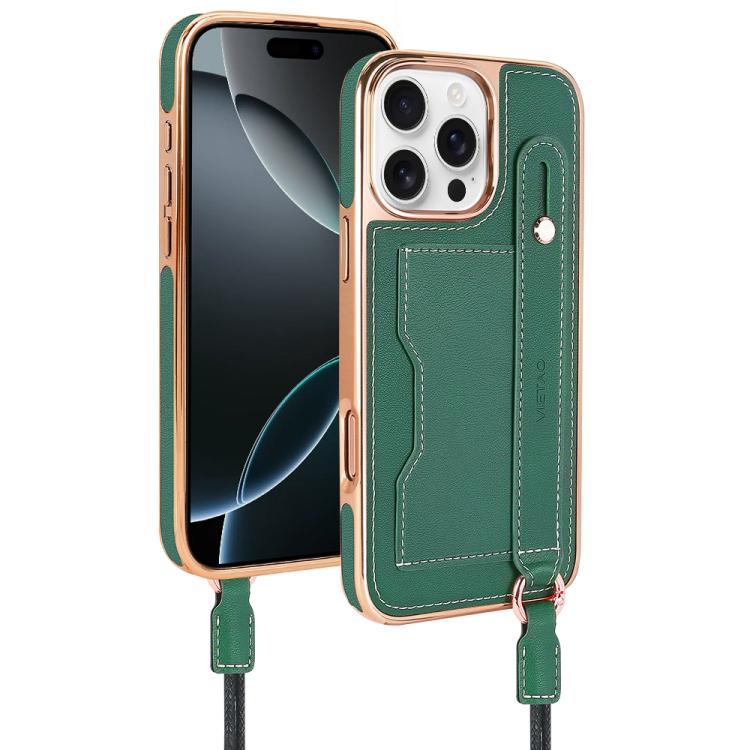 For iPhone 16 Pro VIETAO Card Slot Wristband Phone Case with Lanyard