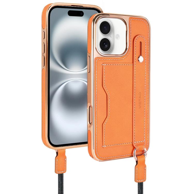 For iPhone 16 Plus VIETAO Card Slot Wristband Phone Case with Lanyard