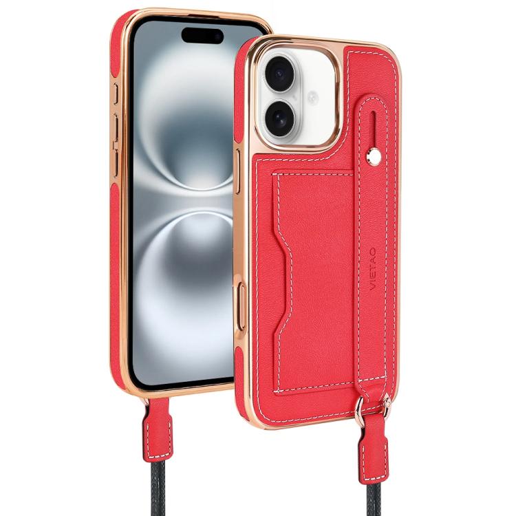 For iPhone 16 VIETAO Card Slot Wristband Phone Case with Lanyard