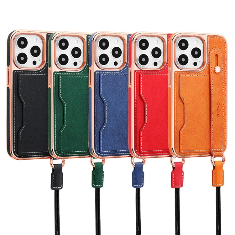 For iPhone 13 VIETAO Card Slot Wristband Phone Case with Lanyard