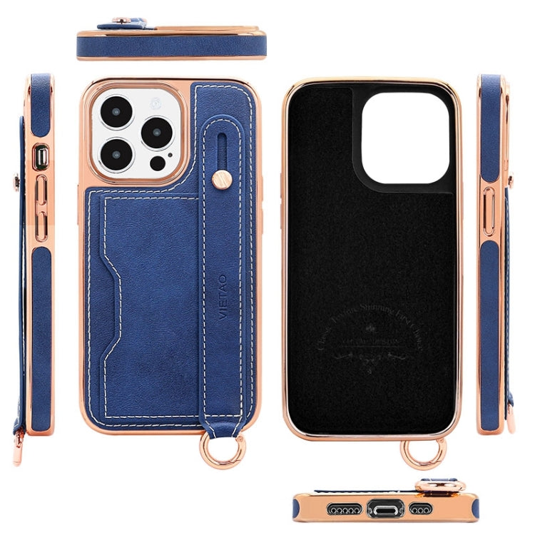 For iPhone 16 VIETAO Card Slot Wristband Phone Case with Lanyard