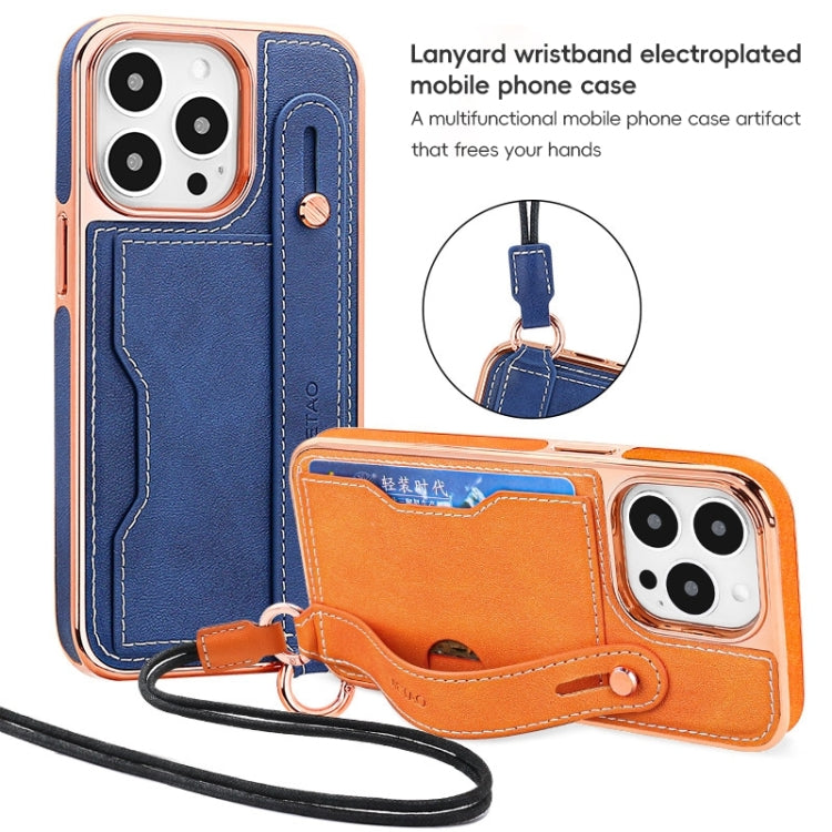 For iPhone 15 Pro VIETAO Card Slot Wristband Phone Case with Lanyard