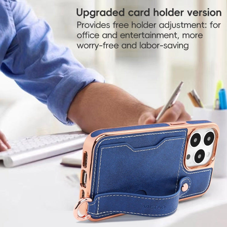 For iPhone 12 Pro Max VIETAO Card Slot Wristband Phone Case with Lanyard
