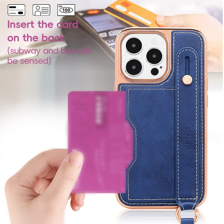 For iPhone 15 Pro Max VIETAO Card Slot Wristband Phone Case with Lanyard