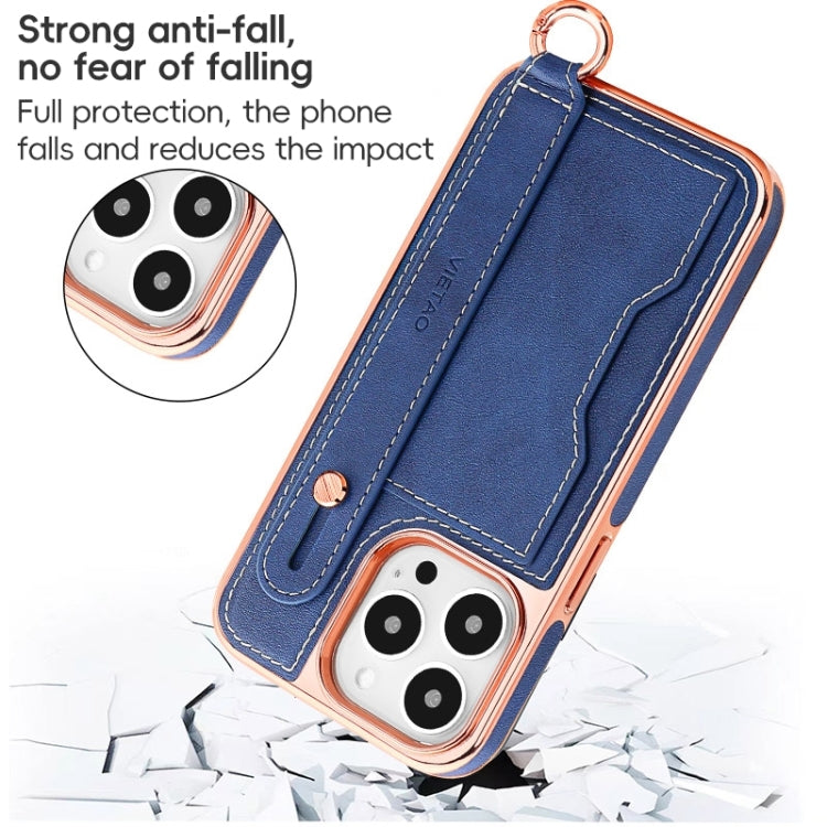 For iPhone 16 VIETAO Card Slot Wristband Phone Case with Lanyard