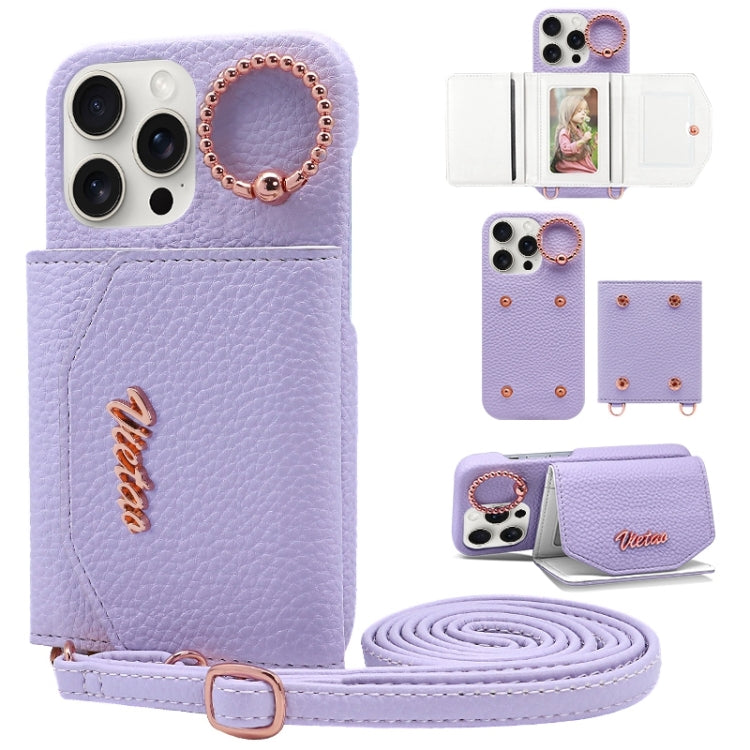 For iPhone 15 Pro Max VIETAO Ring Holder Card Bag Phone Case with Lanyard