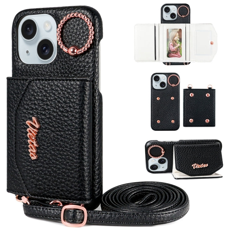 For iPhone 15 Plus VIETAO Ring Holder Card Bag Phone Case with Lanyard