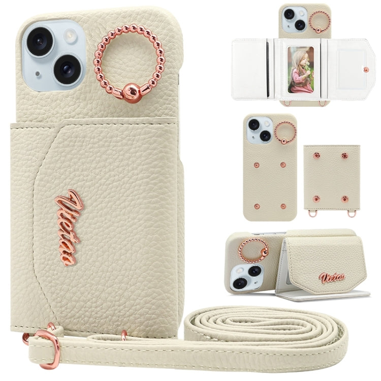 For iPhone 15 VIETAO Ring Holder Card Bag Phone Case with Lanyard