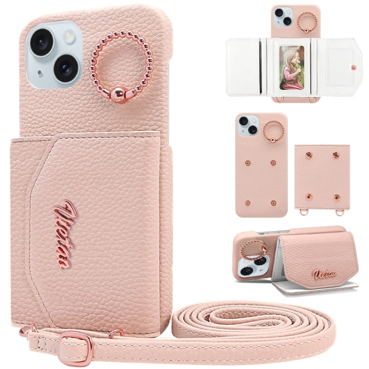 For iPhone 14 VIETAO Ring Holder Card Bag Phone Case with Lanyard