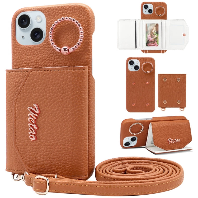 For iPhone 14 VIETAO Ring Holder Card Bag Phone Case with Lanyard