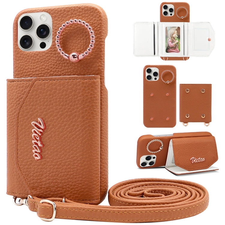 For iPhone 14 Pro Max VIETAO Ring Holder Card Bag Phone Case with Lanyard